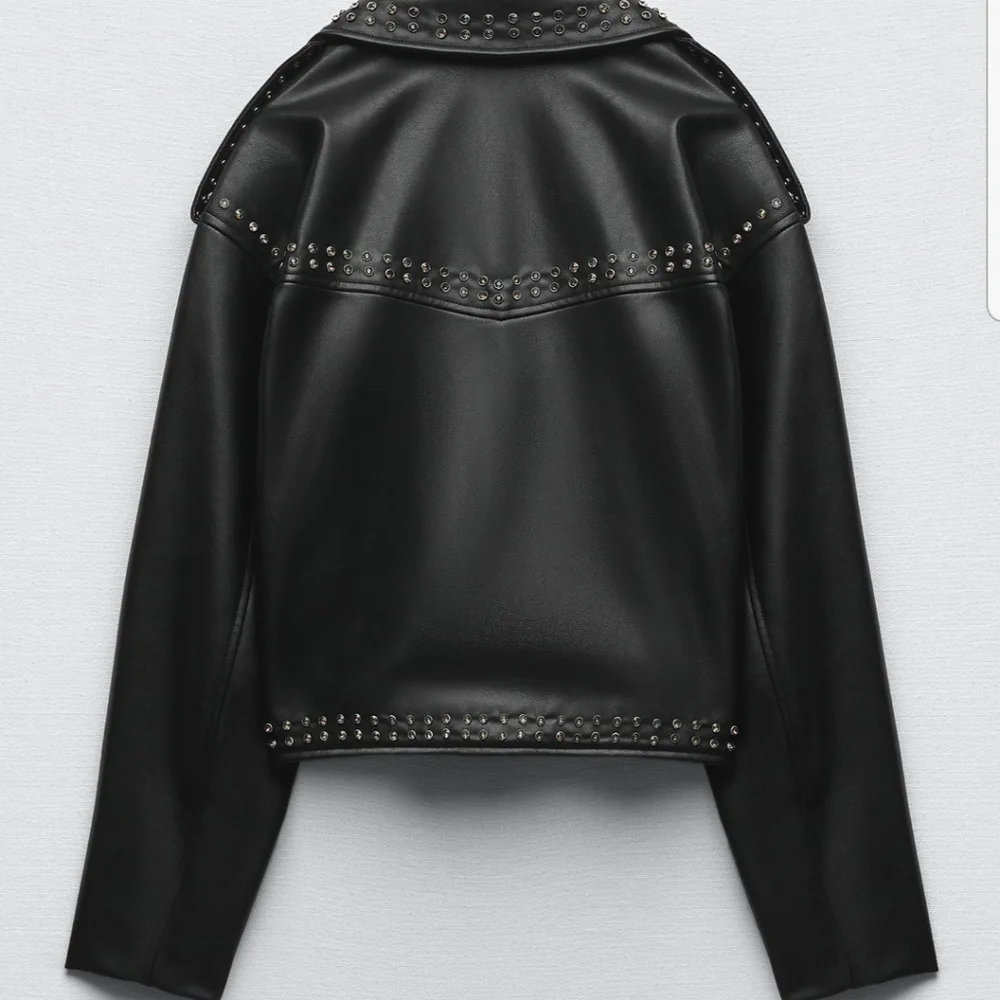 Zara Black Studded Leather Jacket - Picture 2 of 6